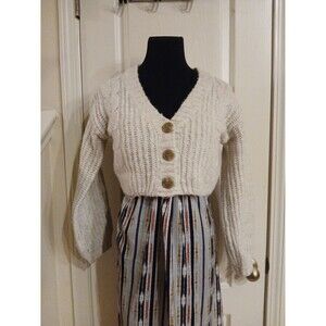 Cable Knit Chunky Knit Alpaca Blend Cropped Cardigan Sweater Cottagecore Coastal